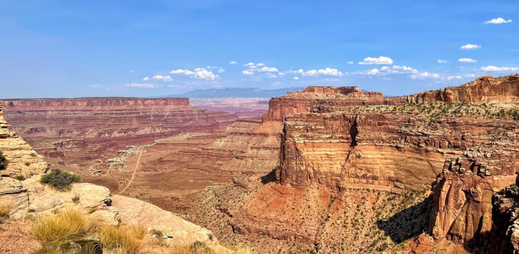 View of Mesa Arch at sunrise in Canyonlands National Park, Utah.